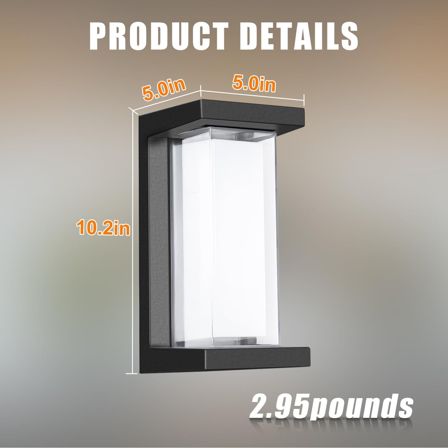 Juyace 18w Outdoor Porch Lights Exterior Lighting Fixtures Wall Mount Rectangular Modern Patio Sconces 1800Lm 6000k Aluminum Black IP65 for Garage House Front Door Entryway (2 Pack)