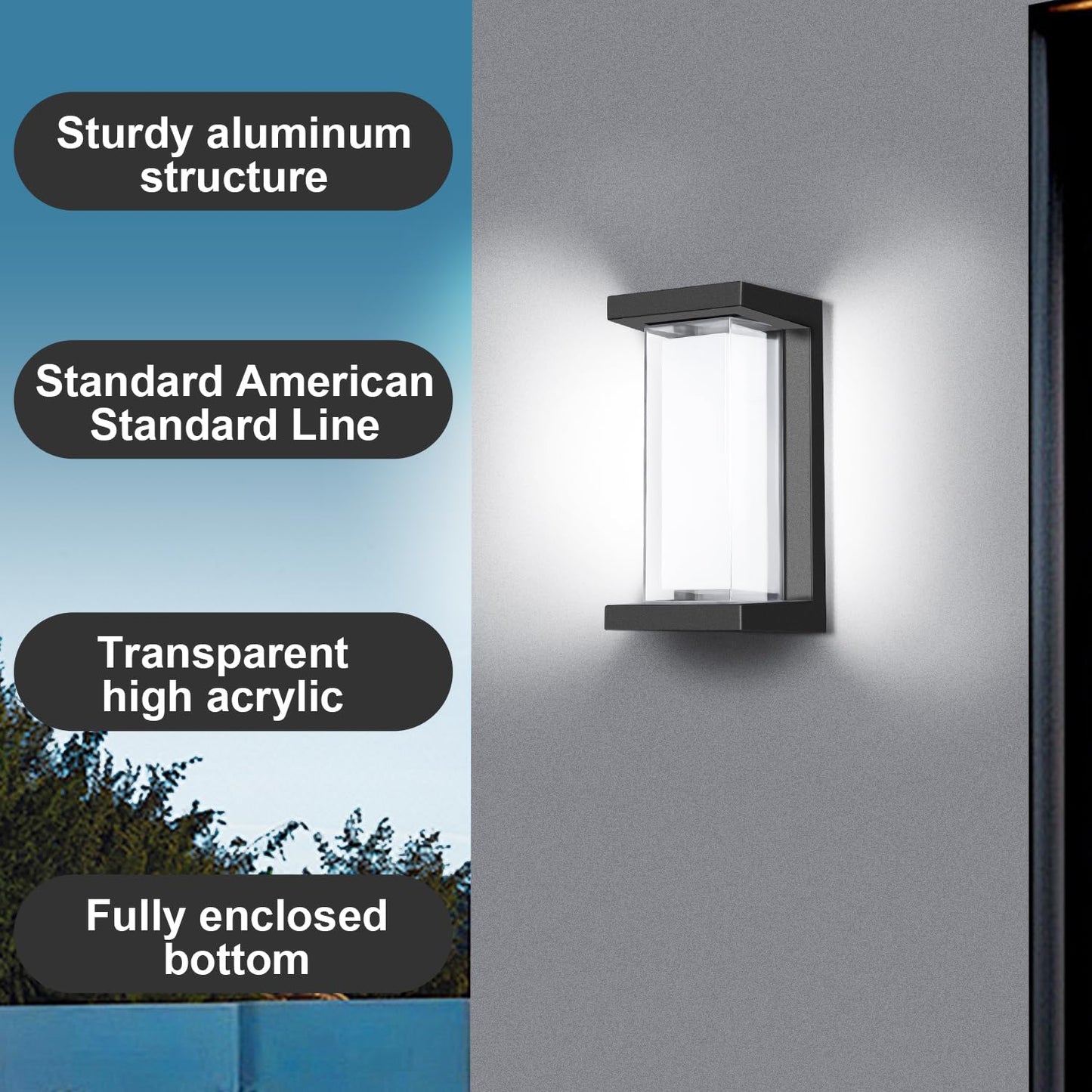 Juyace 18w Outdoor Porch Lights Exterior Lighting Fixtures Wall Mount Rectangular Modern Patio Sconces 1800Lm 6000k Aluminum Black IP65 for Garage House Front Door Entryway (2 Pack)