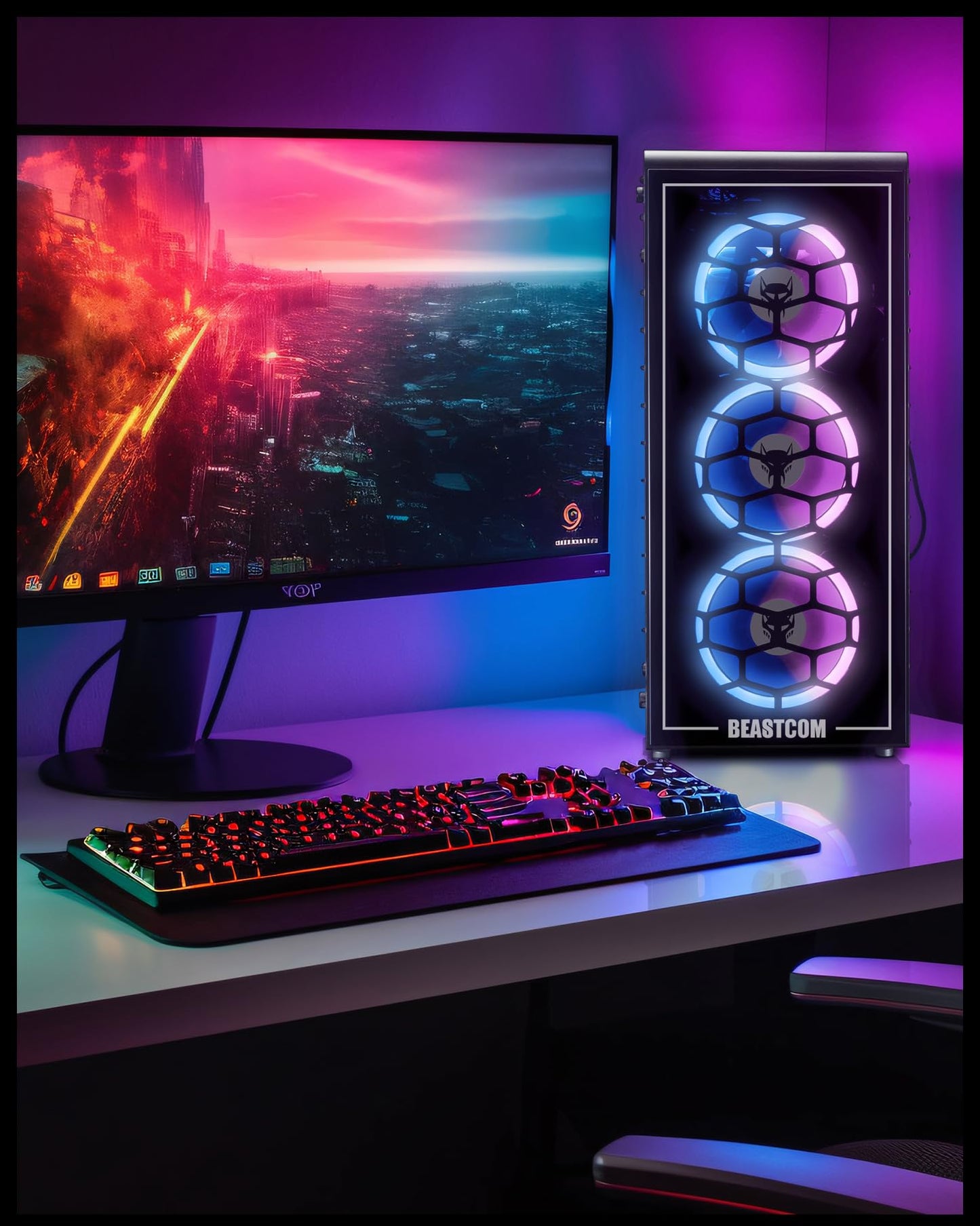BEASTCOM Q5 Pro Gaming PC | Intel i7-12700F 12X 4,90GHz 20-Threads | NVIDIA RTX 5060 8GB | 32GB RAM | 1TB NVMe SSD | WiFi 5 | Windows 11 Pro