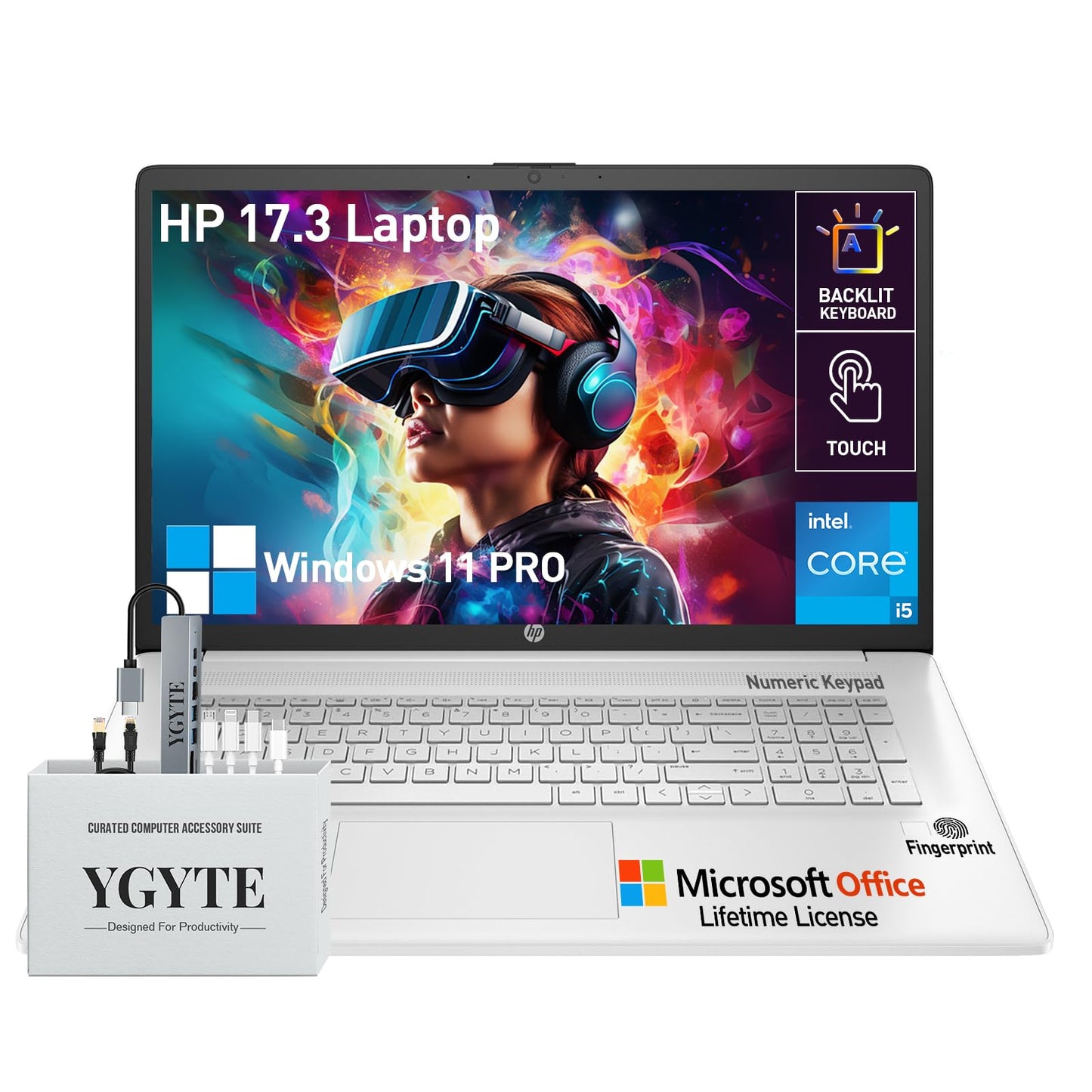 HP 17.3 Touchscreen Laptop Computer, 17 inch Laptop Touch Screen HD+, Intel Core i5 (10-Cores), Windows 11 Pro Lifetime Office, Backlit Keyboard, 10-Key Number Pad, Fingerprint | 64GB RAM 2TB SSD