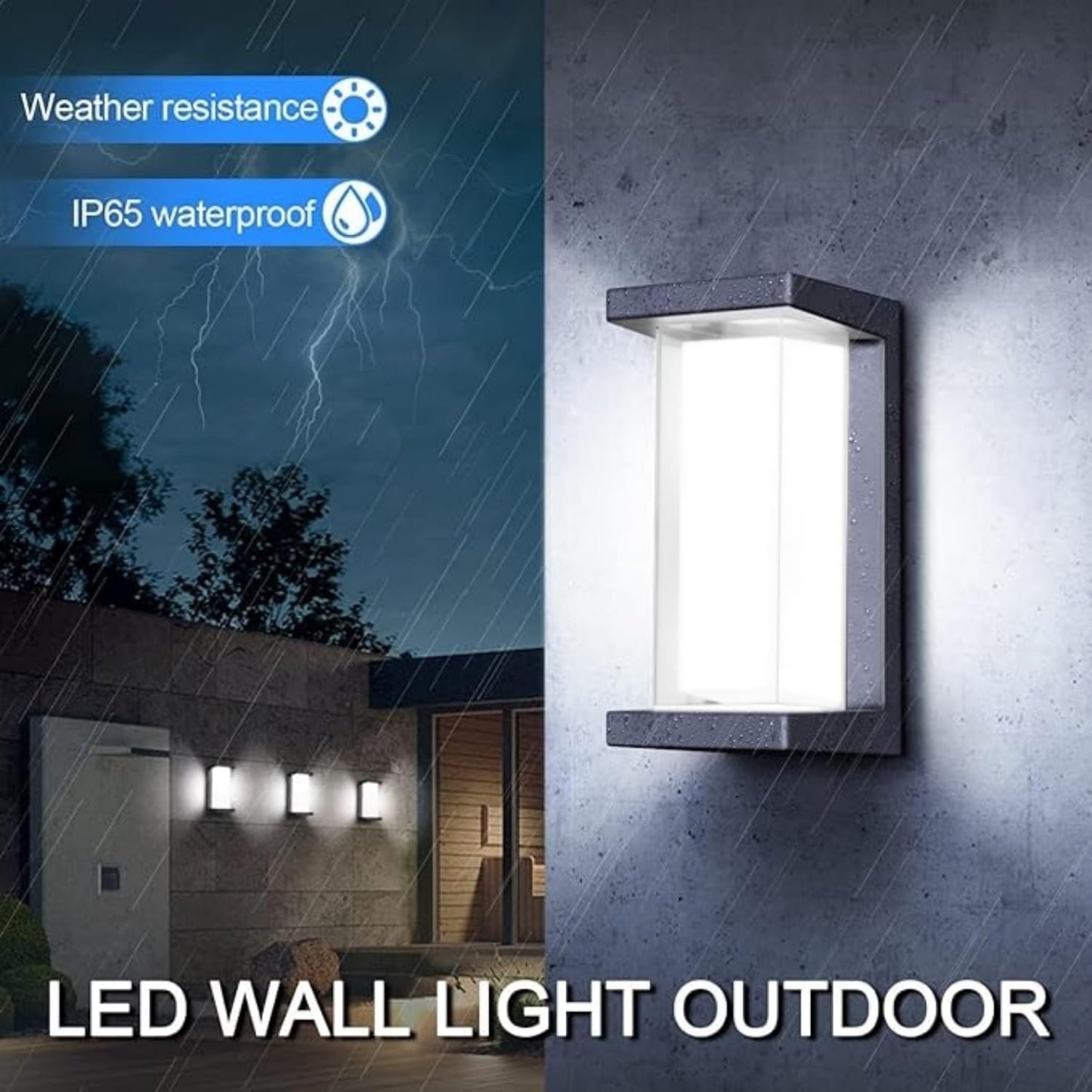 Juyace 18w Outdoor Porch Lights Exterior Lighting Fixtures Wall Mount Rectangular Modern Patio Sconces 1800Lm 6000k Aluminum Black IP65 for Garage House Front Door Entryway (2 Pack)