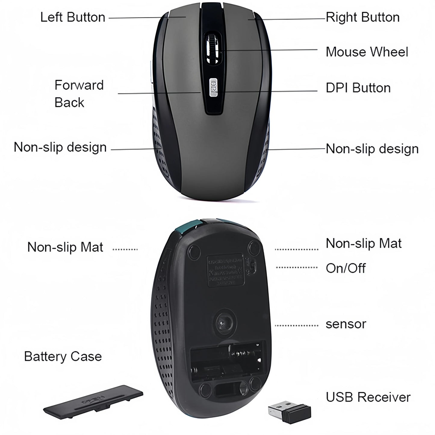 2.4G Wireless Mouse Gaming Mouse Ergonomic Mouse 6 Buttons 800-1200-1600 DPI Optical Office Mouse Mice for PC Laptop Macbook
