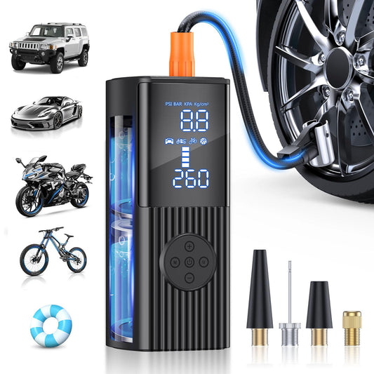 Tire Inflator Portable Air Compressor, 180PSI Portable Air Compressor with with LED Light, 25000mAh & 3X Faster Inflation Air Pump for Car, Bike, Motorcycle, Ball and more