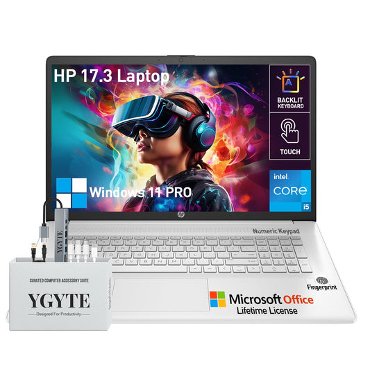 HP 17.3 Touchscreen Laptop Computer, 17 inch Laptop Touch Screen HD+, Intel Core i5 (10-Cores), Windows 11 Pro Lifetime Office, Backlit Keyboard, 10-Key Number Pad, Fingerprint | 64GB RAM 2TB SSD
