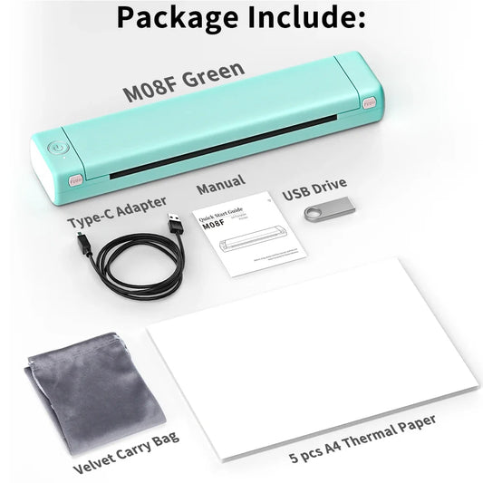 M08F A4 Paper Printer Portable Thermal Printer Tattoo Printer Bluetooth Printer Compatible with Phone&Laptop for Office